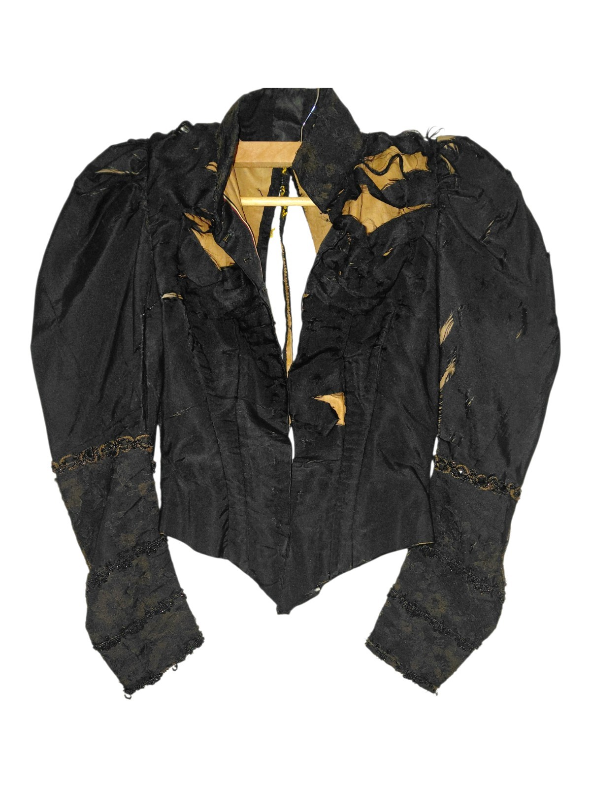 Antique 1890s Victorian Mourning Bodice Silk Faille FrenchJet Beads Wounded Bird