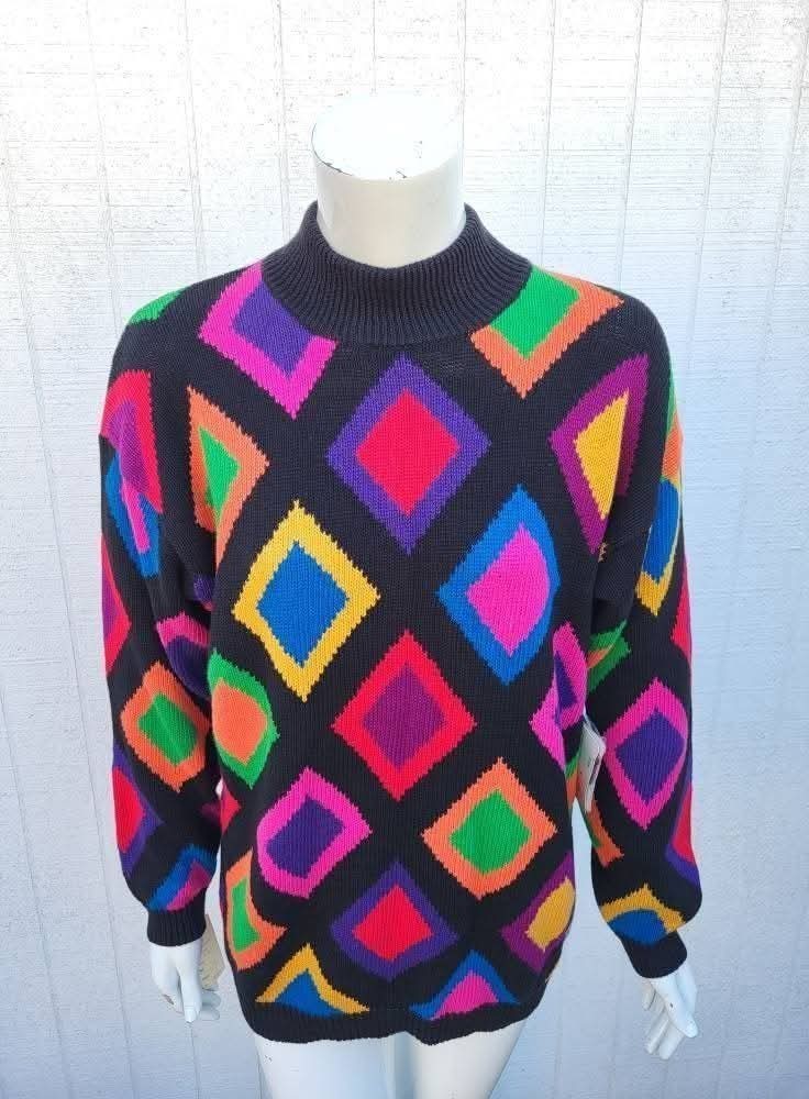 1980s Deadstock Rafaella Argyle Harlequin Style Knit Pullover Sweater