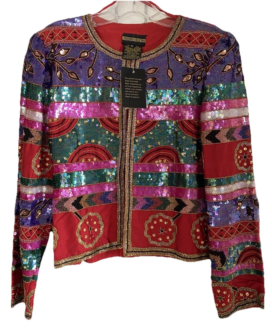Vintage Women’s Beaded Sequined Jacket 100% SILK Bolero Sz. M By Parisian Room