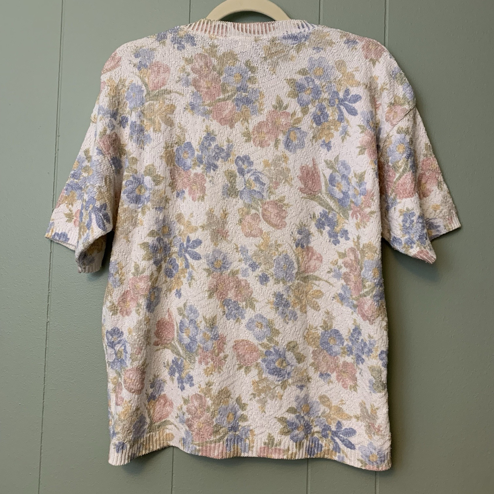 UNITED STATES SWEATERS Womens L Vintage 90s Short Sleeve Floral Grandma Sweater