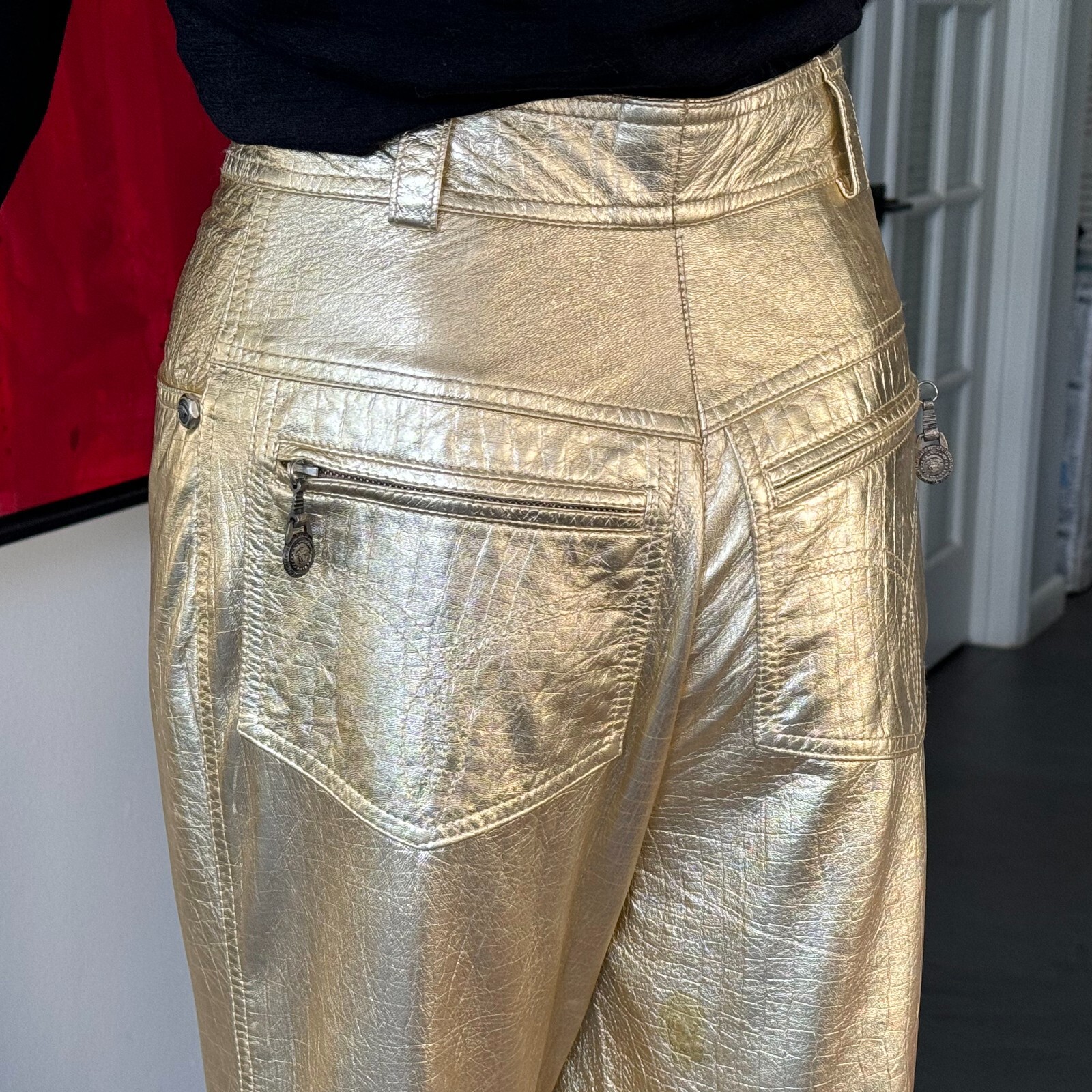 GIANNI VERSACE metallic gold leather pants size IT 40/42 from F/W 1994/95