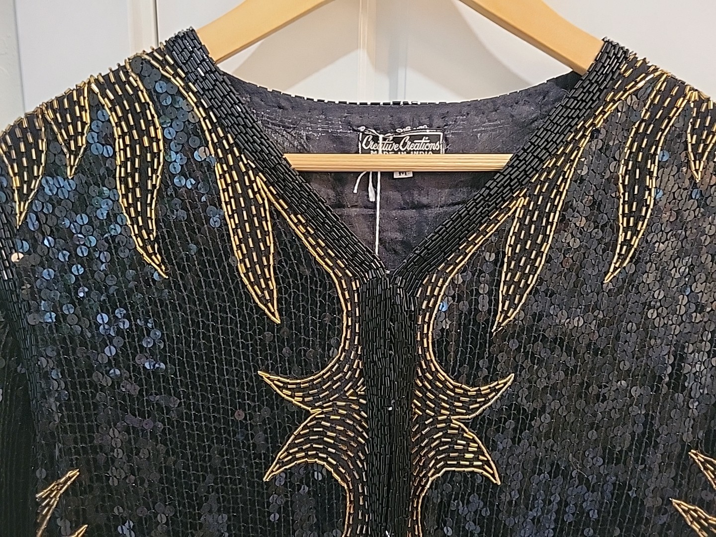 NWT silk VTG Creative Creations Beaded Sequin Deco Glamour Shirt Jacket Gold