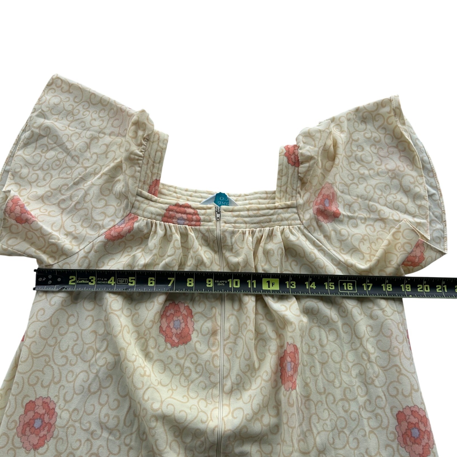 Sears Take-Along Maxi Lounger Dress Womens M Cream Floral Vintage 70s Zip Front