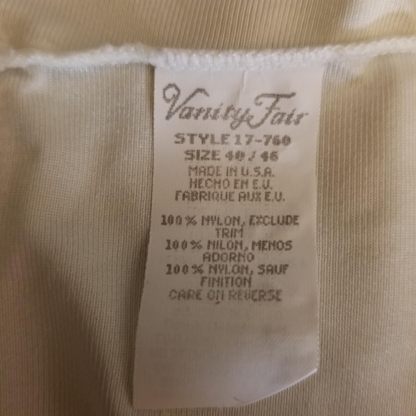 Vanity Fair Vintage White Lace Trim Nylon Camisole Top Sz 40 Made in USA Bridal