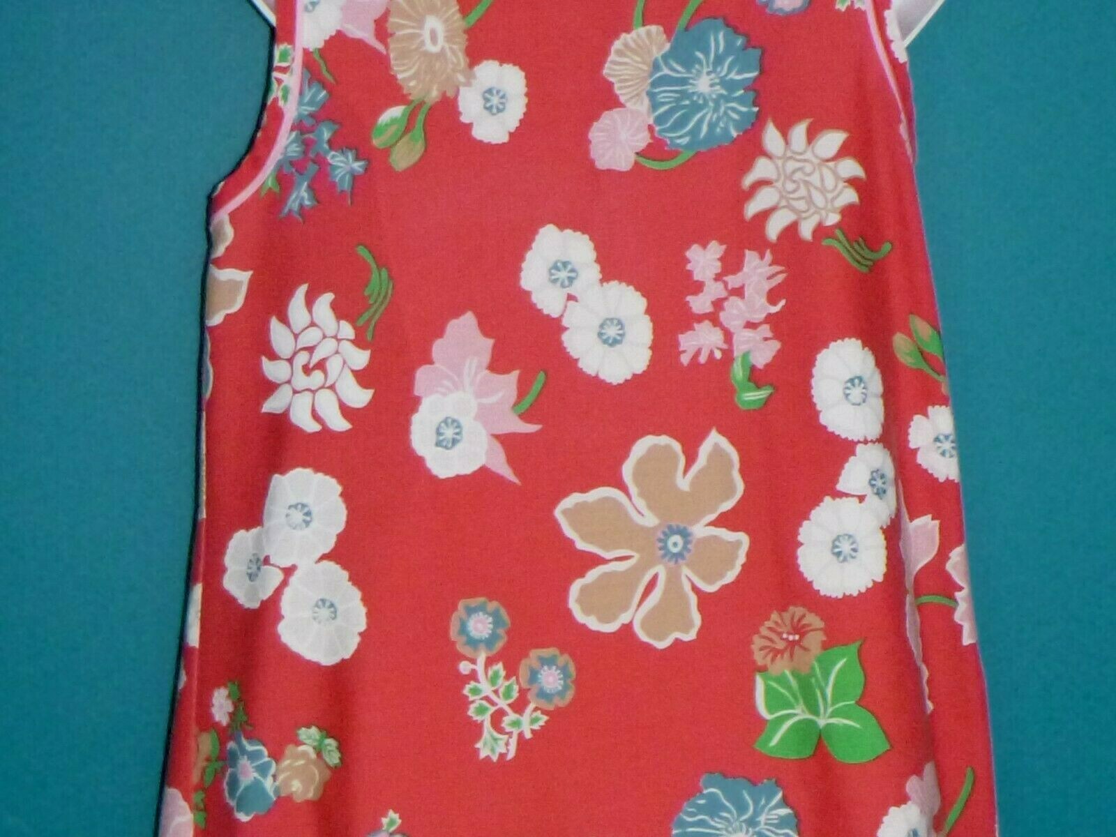 Vtg 70s Trapeze Flower Power Zip Front Day House Dress Red Tropical Floral Sz M