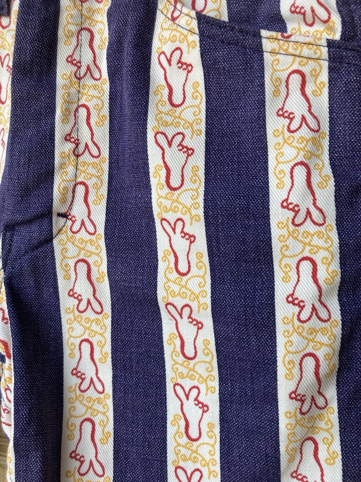 Crazy 1970s High Waisted Shorts with Peace Sign Feet, Waist 26in
