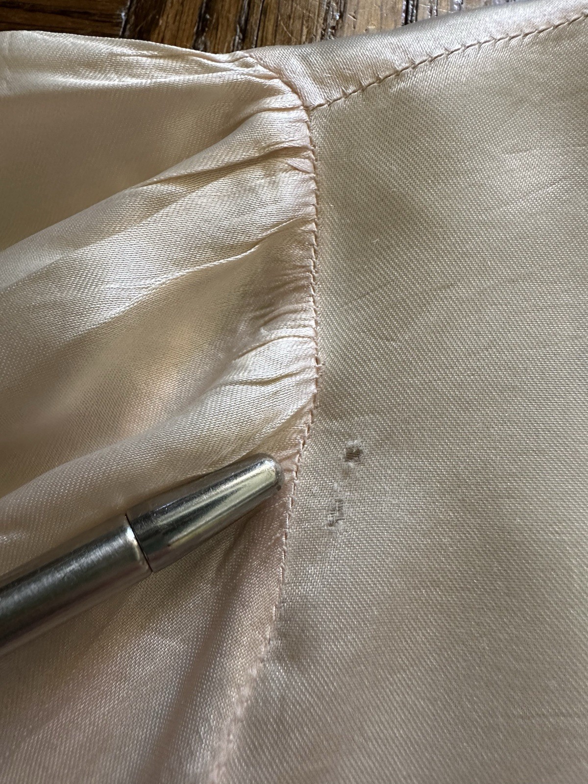 1930s Rayon Satin Bed Jacket Champagne Peach Lace Bow Tie Front Boudoir Top VTG
