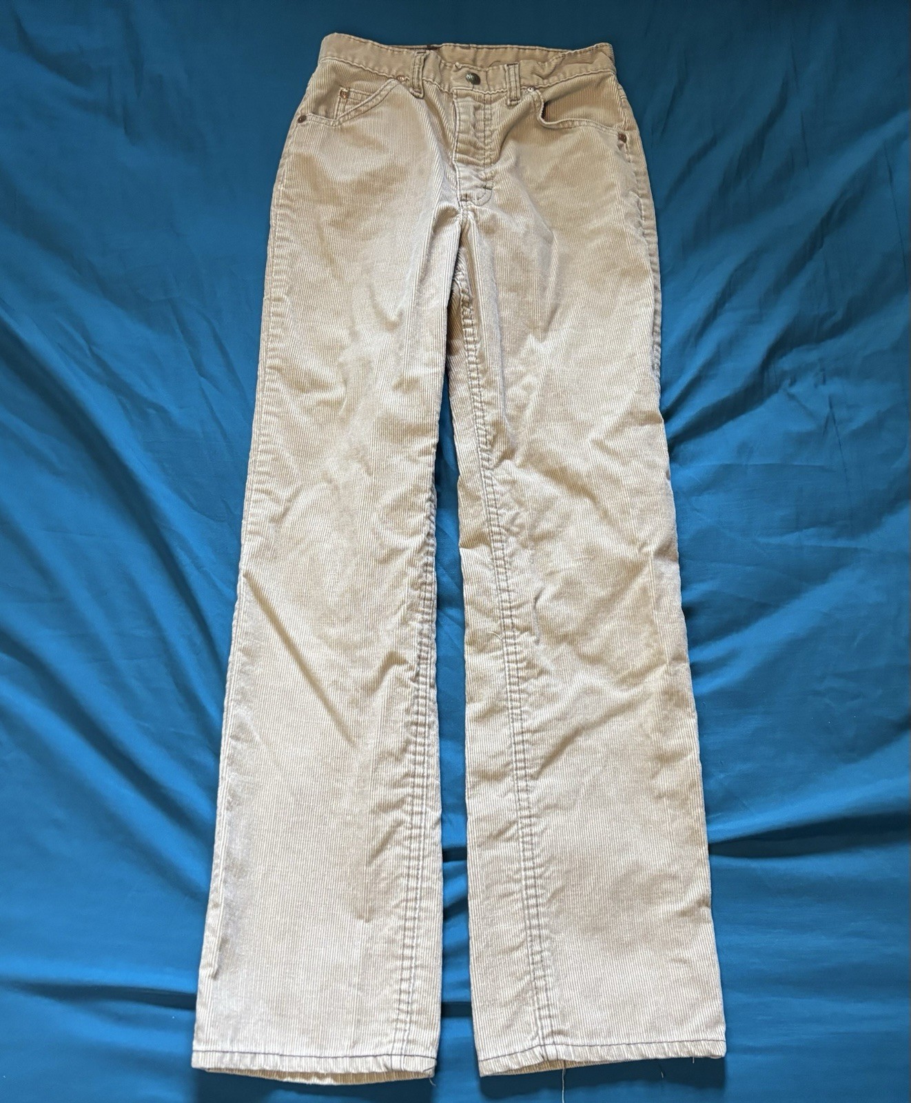 Vintage 1970s Lee Corduroy Pants Womens 12R 24×27 Beige Straight Leg Talon USA