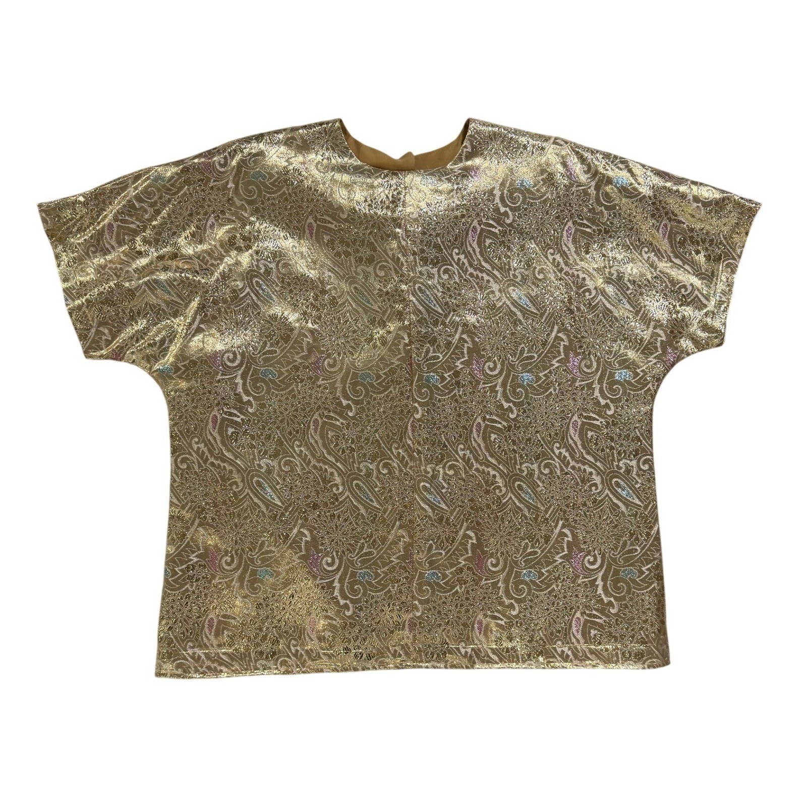 Vintage 1960s Gold Metallic Paisley Brocade Caftan Style Top Blouse Oversized