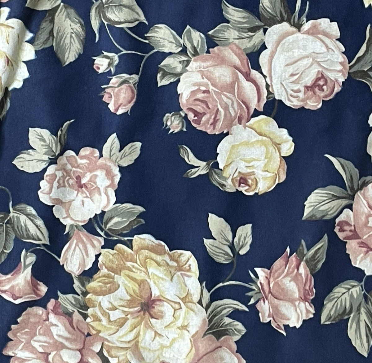 Vintage Maidenform Small Kimono Prairie Boho Cabbage Roses Navy Midi Robe USA