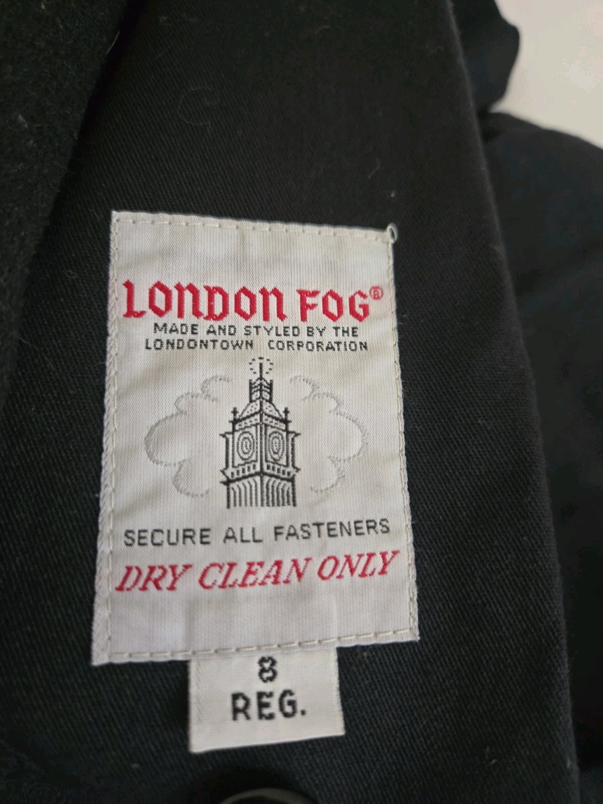 Vintage London Fog Made in USA Lined Black Trench Coat Size 8 Reg FREE SHIPPING