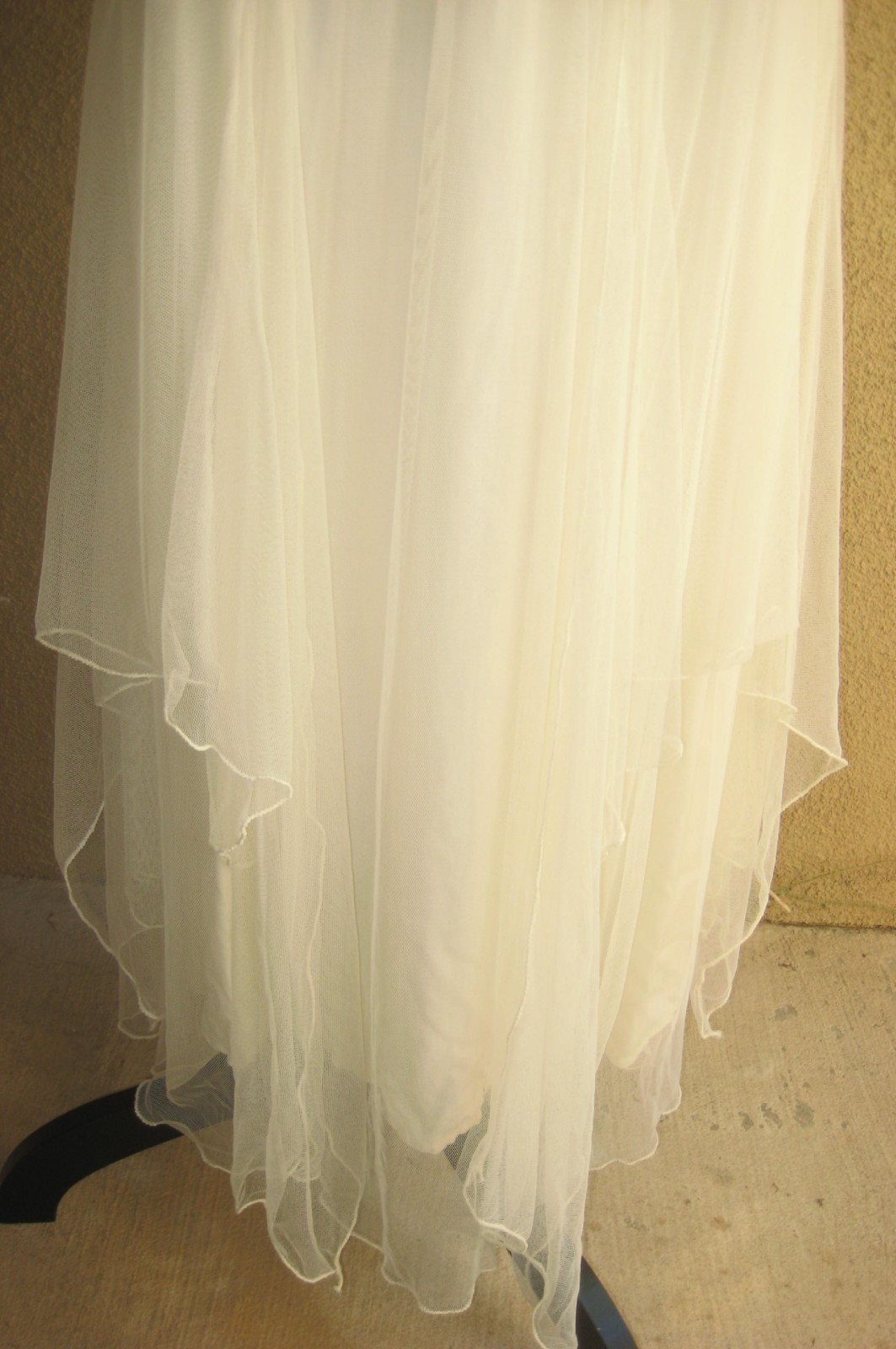 Vintage April Cornell ivory mesh overlay drop waist handkerchief hem dress M