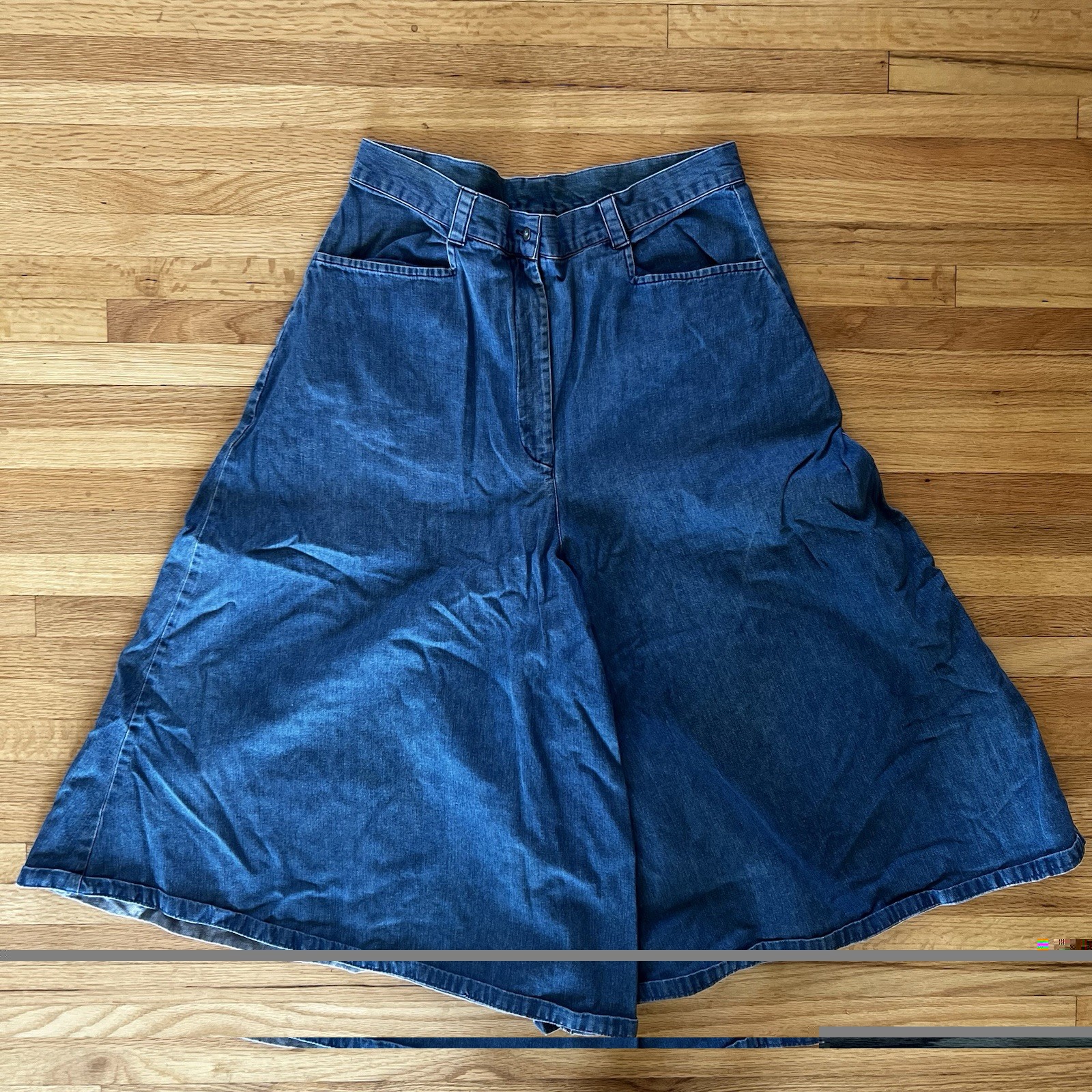 Vintage Denim Culottes Flare Wide Leg Capri Shorts Frontier Classics 32” Sz 14