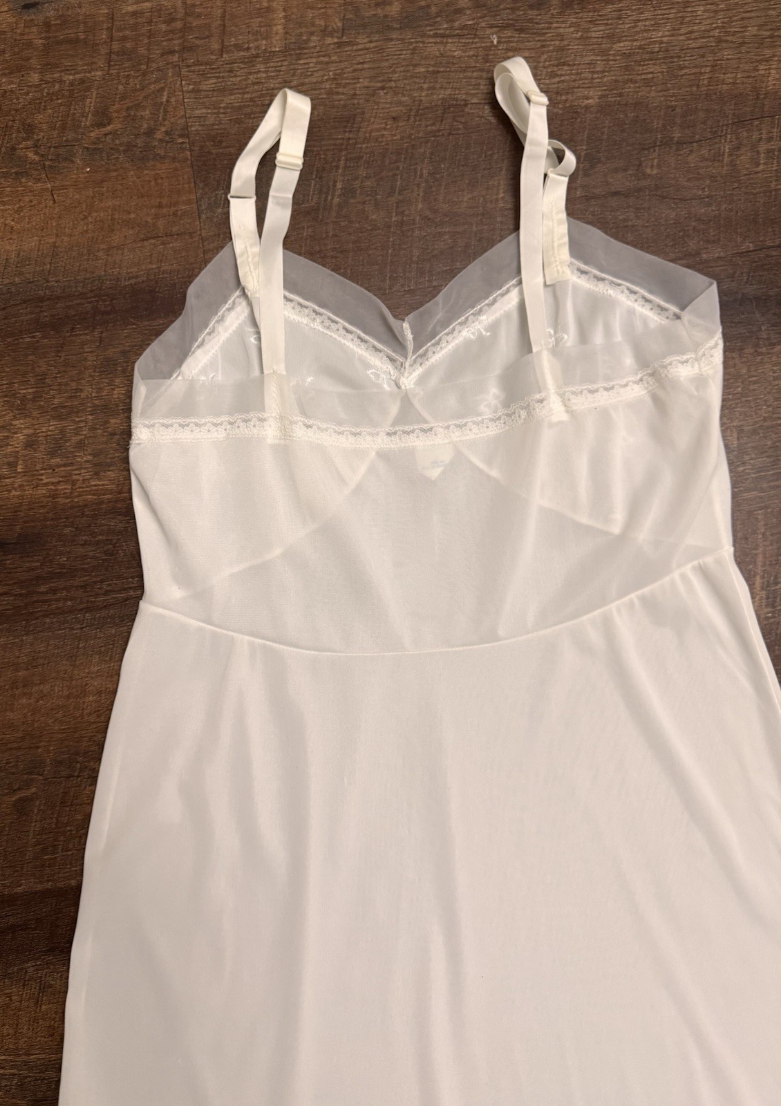 Vintage Philmaid White Nylon Full Slip Embroidered Lace Nightgown Size 36