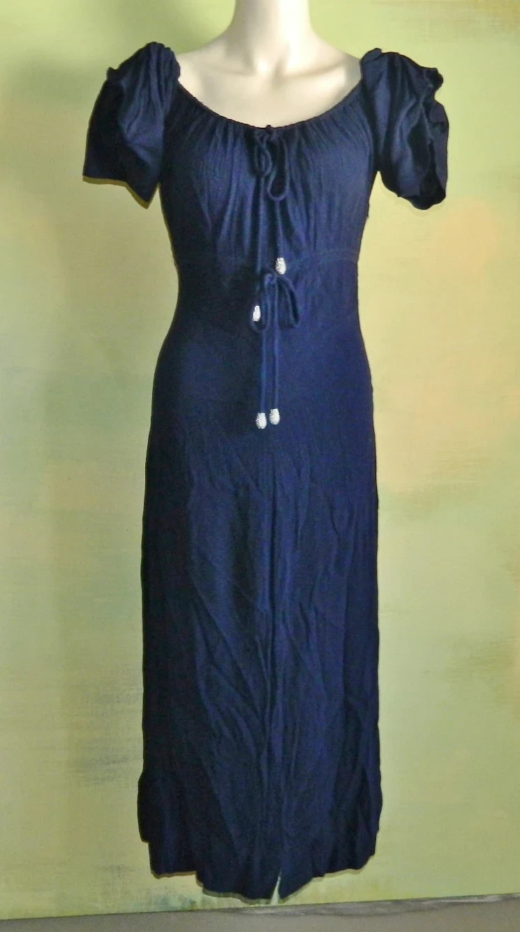 1930s Germaine Monteil Couture Dress, Blue Textured Crepe, Bling Baubles