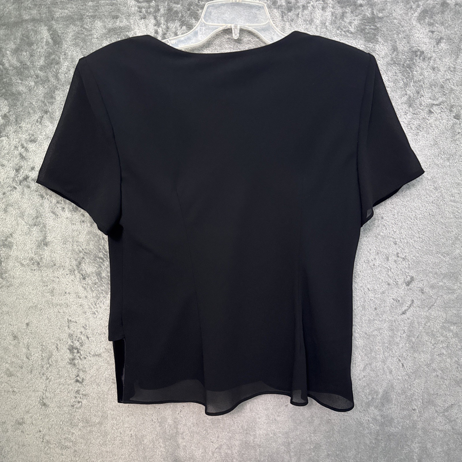 S.L. FASHIONS 16 BLACK SHORT SLEEVE V-NECK BLOUSE-VINTAGE formal embellished