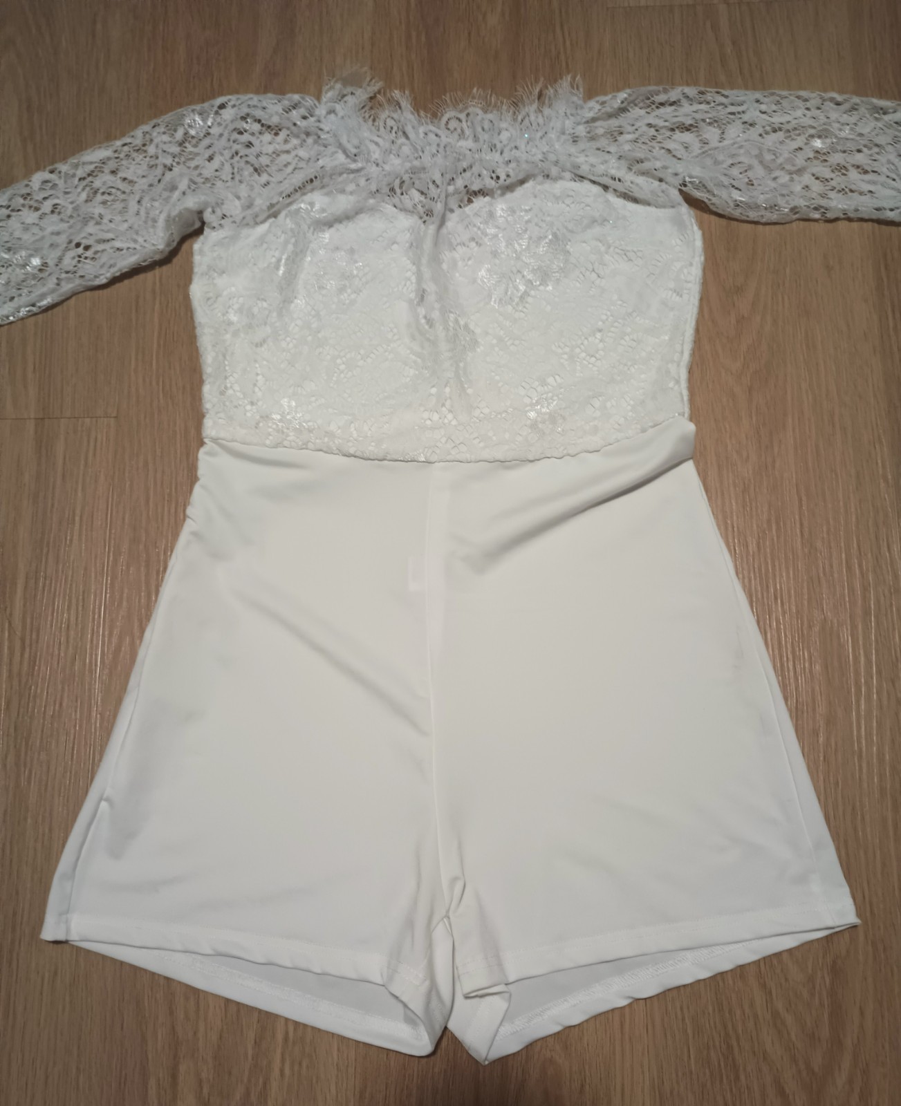 Vtg 80s Chantilly Lace Yoke Overlay Stretch Playsuit Romper summer beach XS