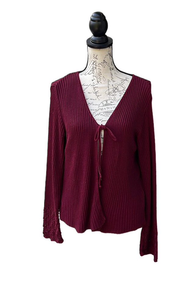Vintage United States Sweaters made in USA maroon tie cardigan women size M