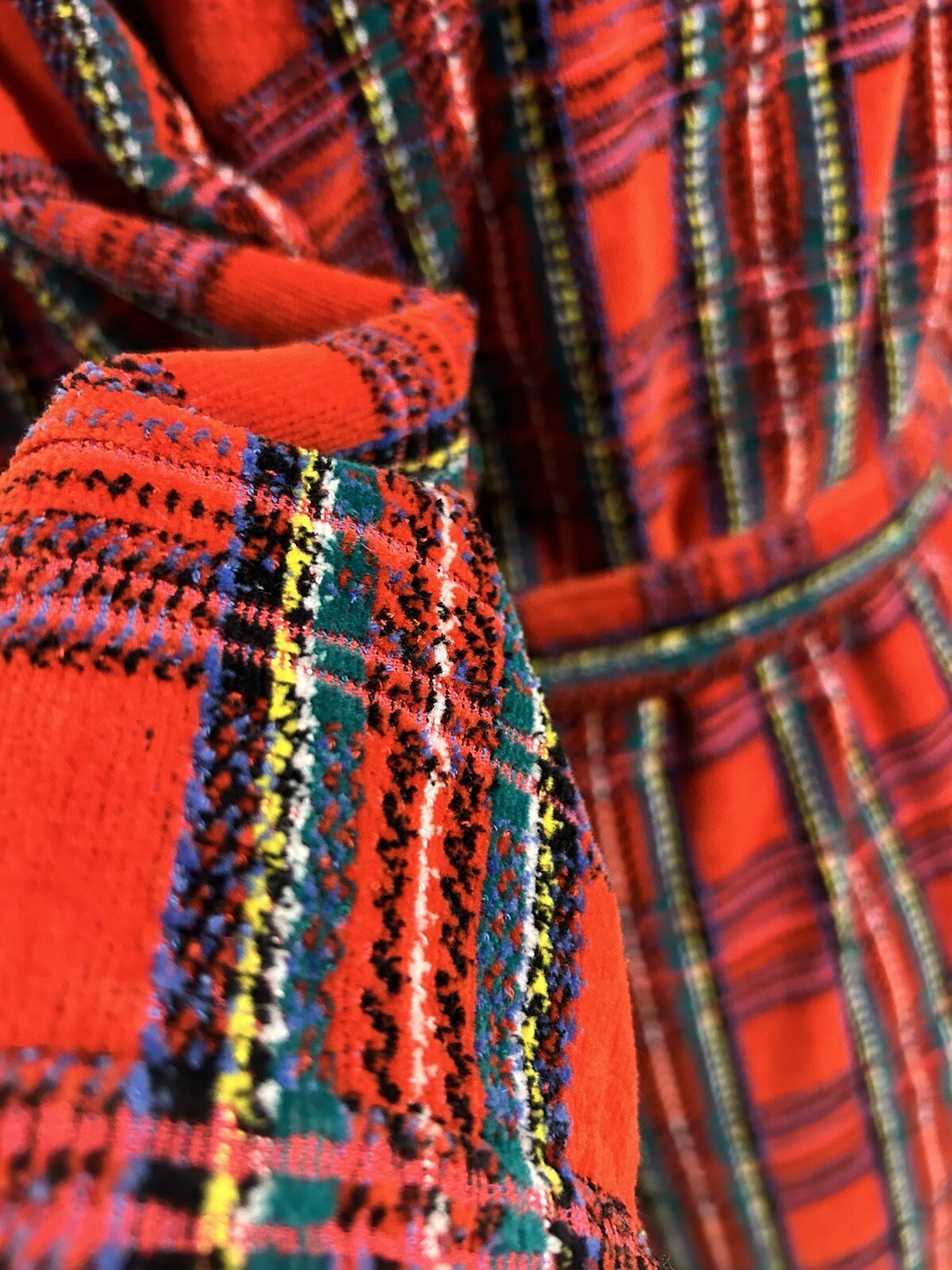 Vintage Red Chenille Plaid Cotton Bathrobe Made Brazil Women’s Small Medium
