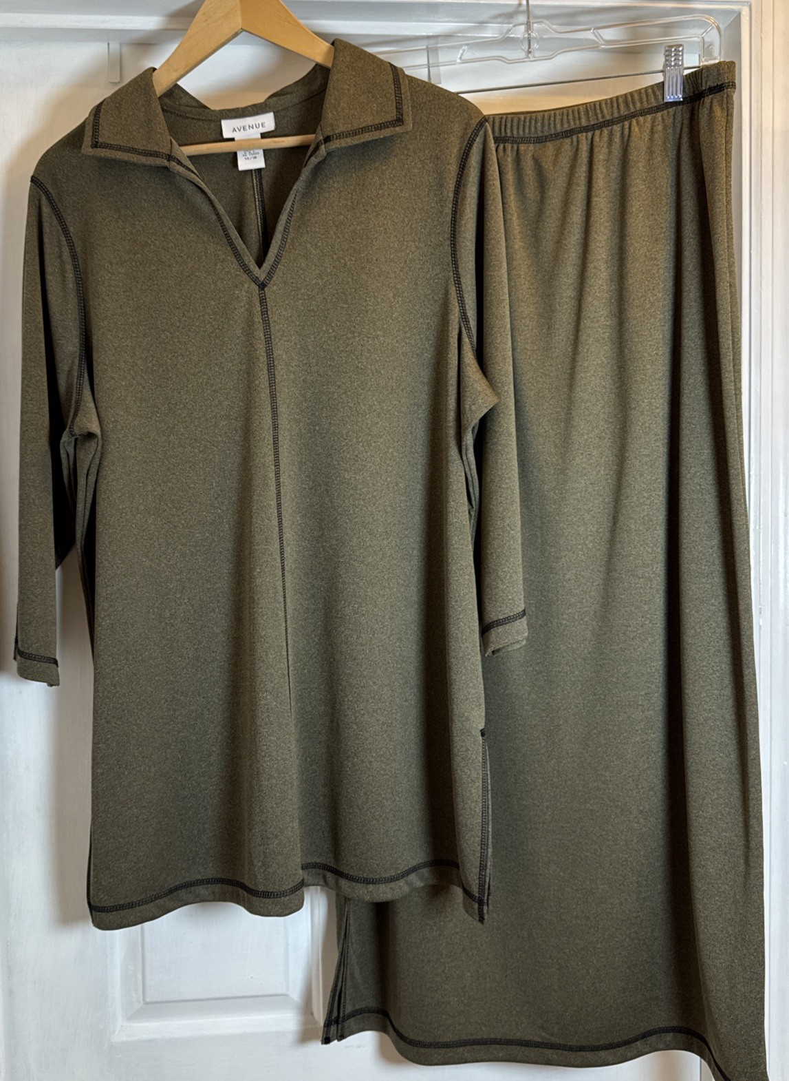 VTG Avenue Moss Green Skirt Set 3/4 Sleeve Top Ankle Length Skirt Size 14-16