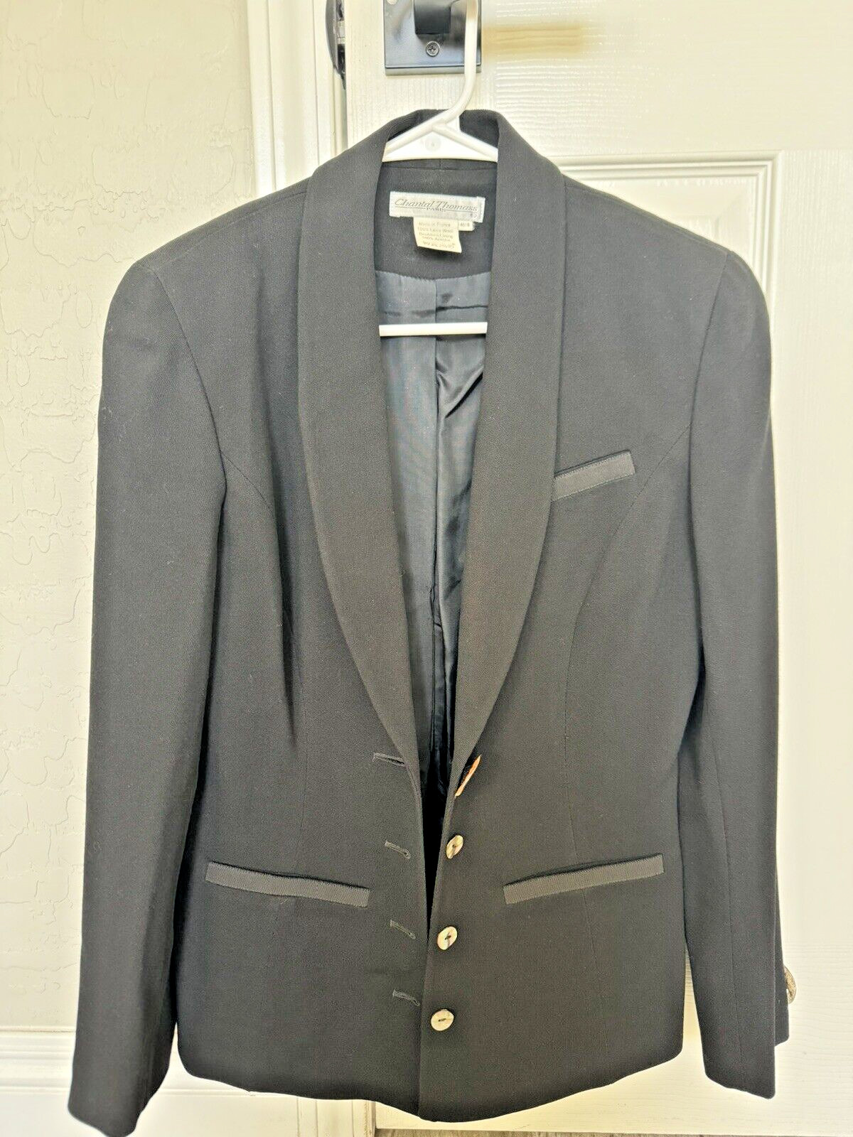 Vintage Chantal Thomass Paris Black Suit Jacket w/ Mother of Pearl buttons Size8