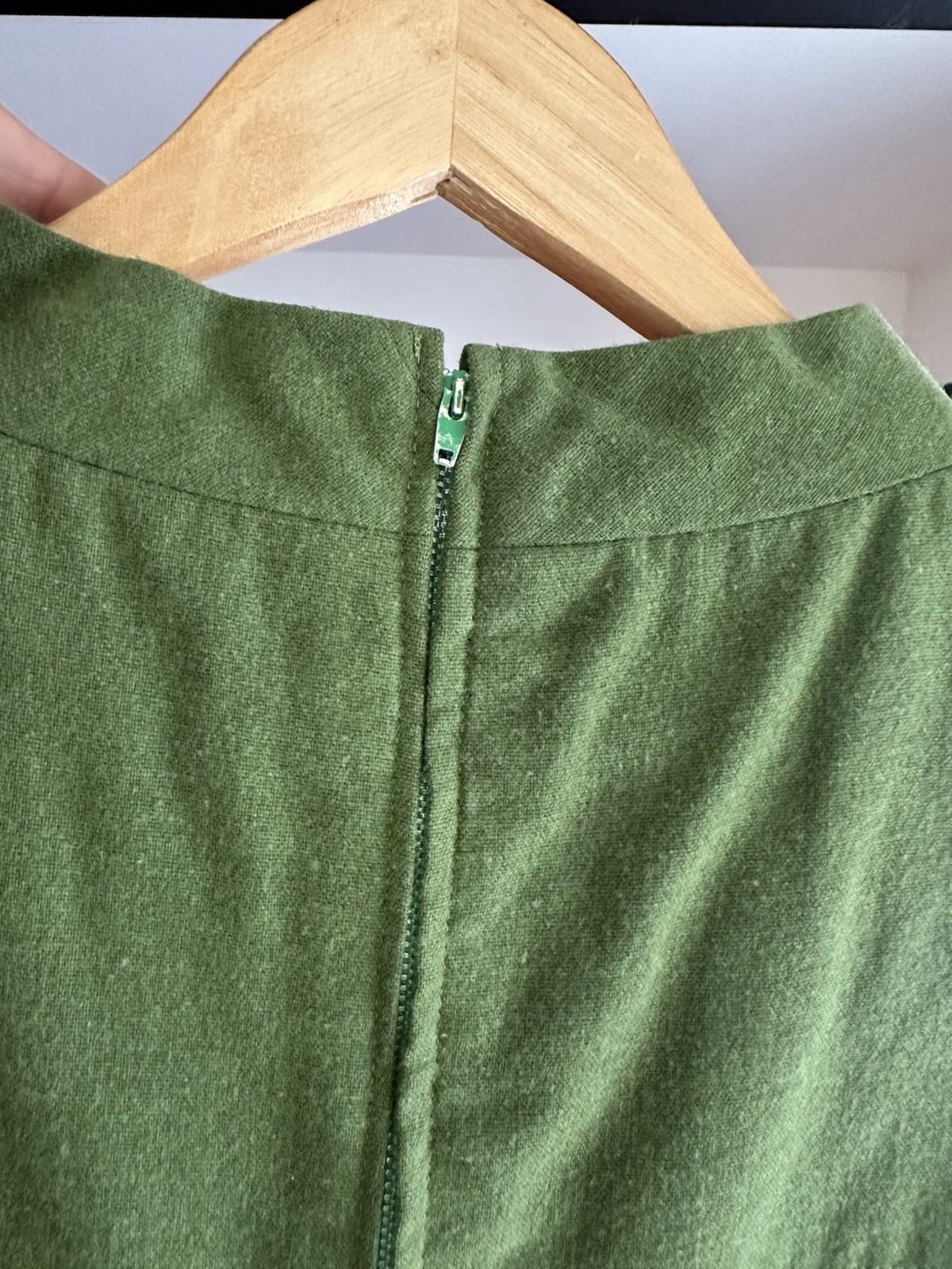 Vintage Handmade Olive Green Lined Round Neck Midi Dress