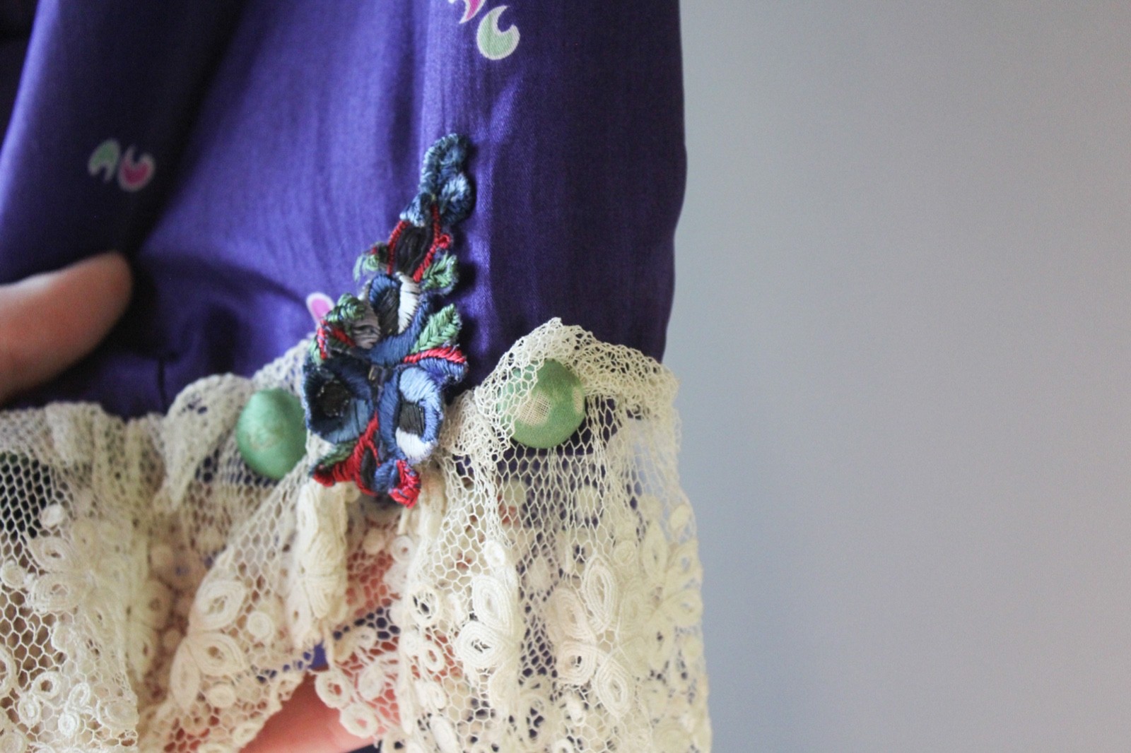 Antique 1910s Edwardian Purple Printed Silk Embroidered Dress Stunning! EX COND!