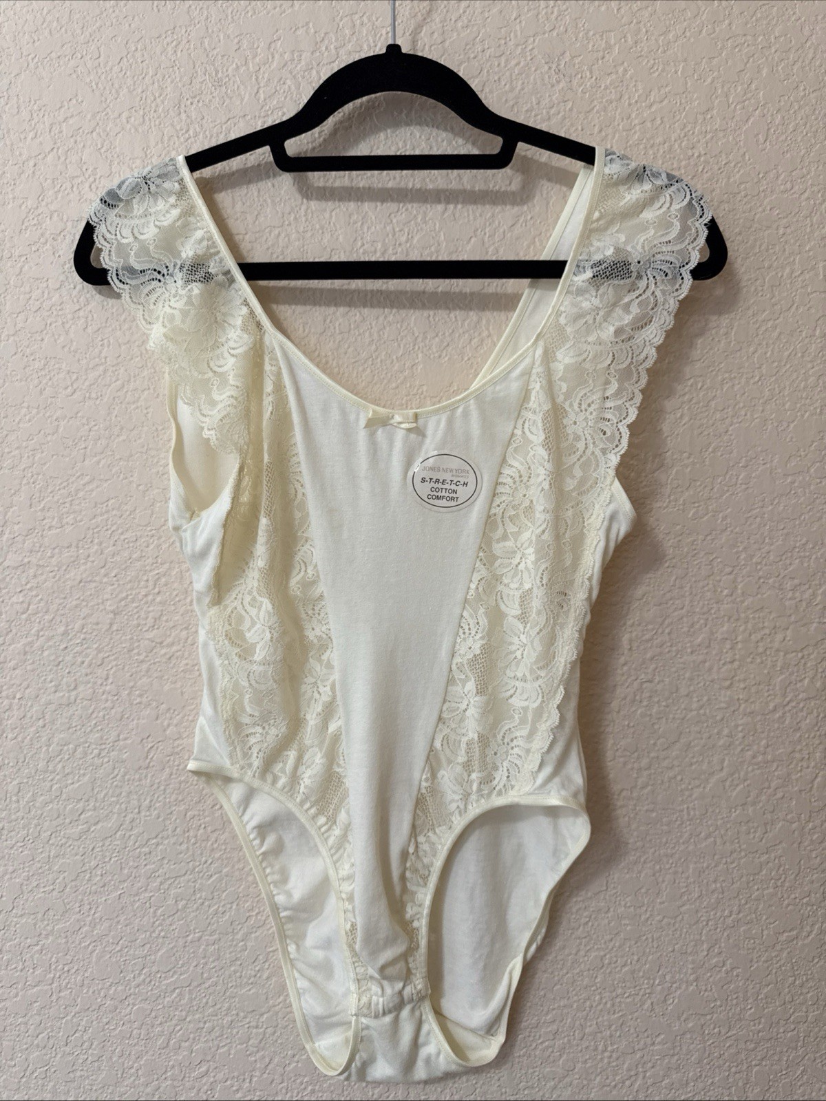New Vintage JONES NEW YORK Intimates 90s Bodysuit Large Stretch Cotton Lace