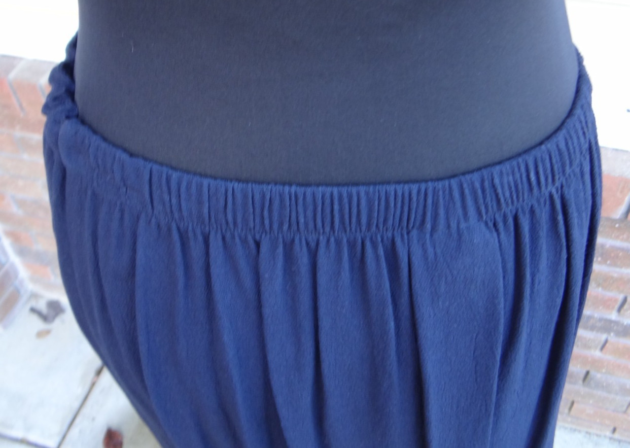 Cynthia Max Navy Long Pencil Side Slits Draw String Elastic Large Rayon Skirt