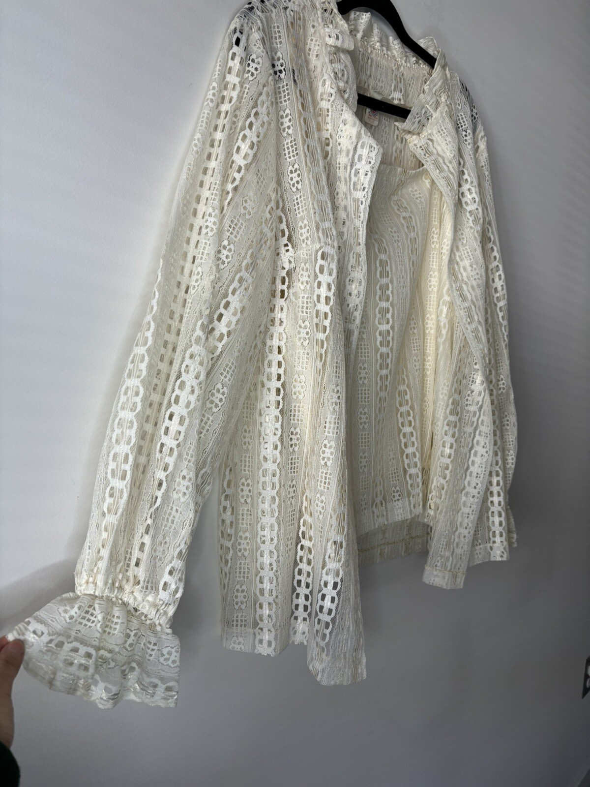 Vintage 70s Boho Romantic Prairiecore Cream Lace Tank and Cardigan Set XL/XXL