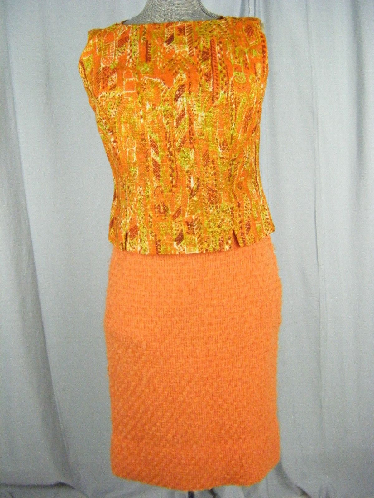 LILLI ANN Vtg 60s Orange Woven Wool Mod Jacket/Top/Skirt-Bust 36/Waist 24