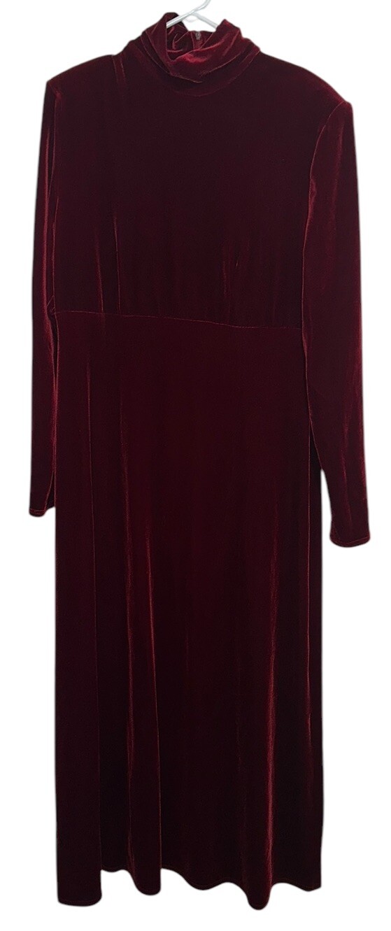 Vintage 90s Jacqueline Ferrar Womens Velvet Maxi Dress Sz 14 Tall Maroon Goth