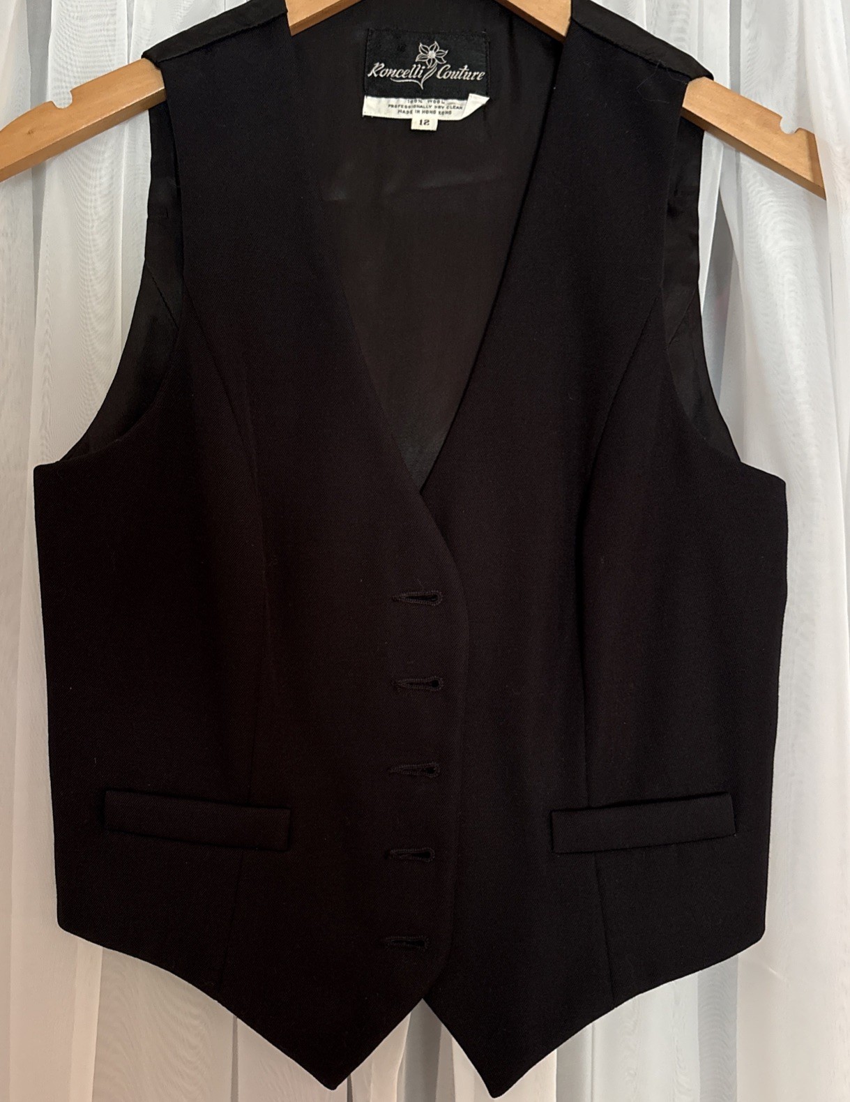 Vintage Roncelli Couture Vest Black Wool Rare Classic Staple Wardrobe Piece 12