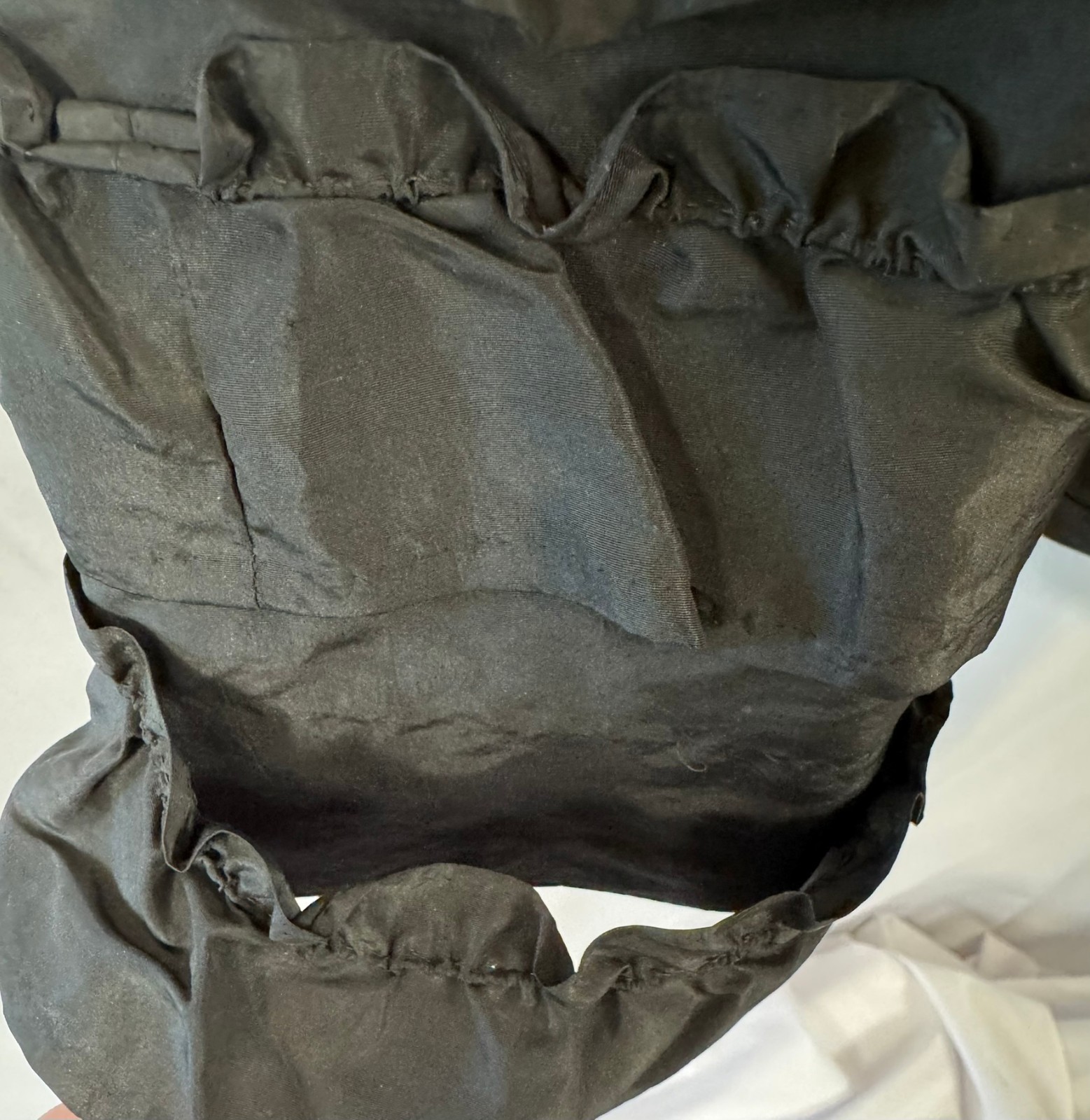Antique Victorian Black Silk Taffeta Skirt Triple Ruffle Bustle Era Handmade