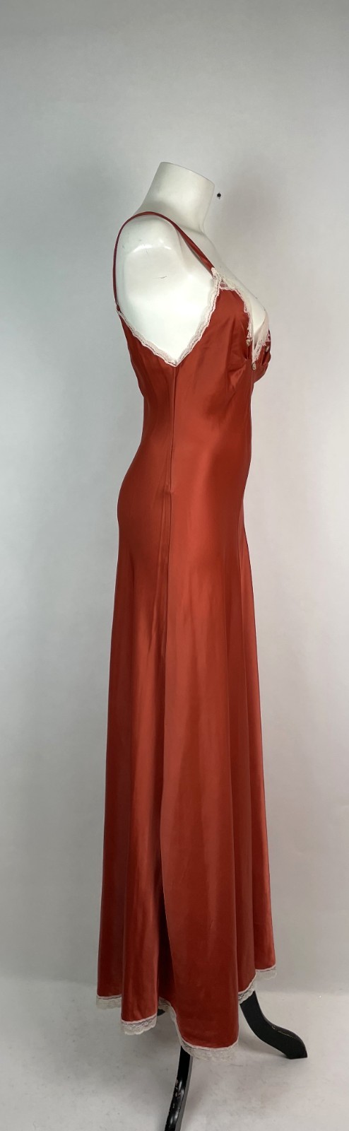 DEADSTOCK GILDA Vintage Bias Cut 1960 70s Satin Copper Rust Bias Cut SlipDress S
