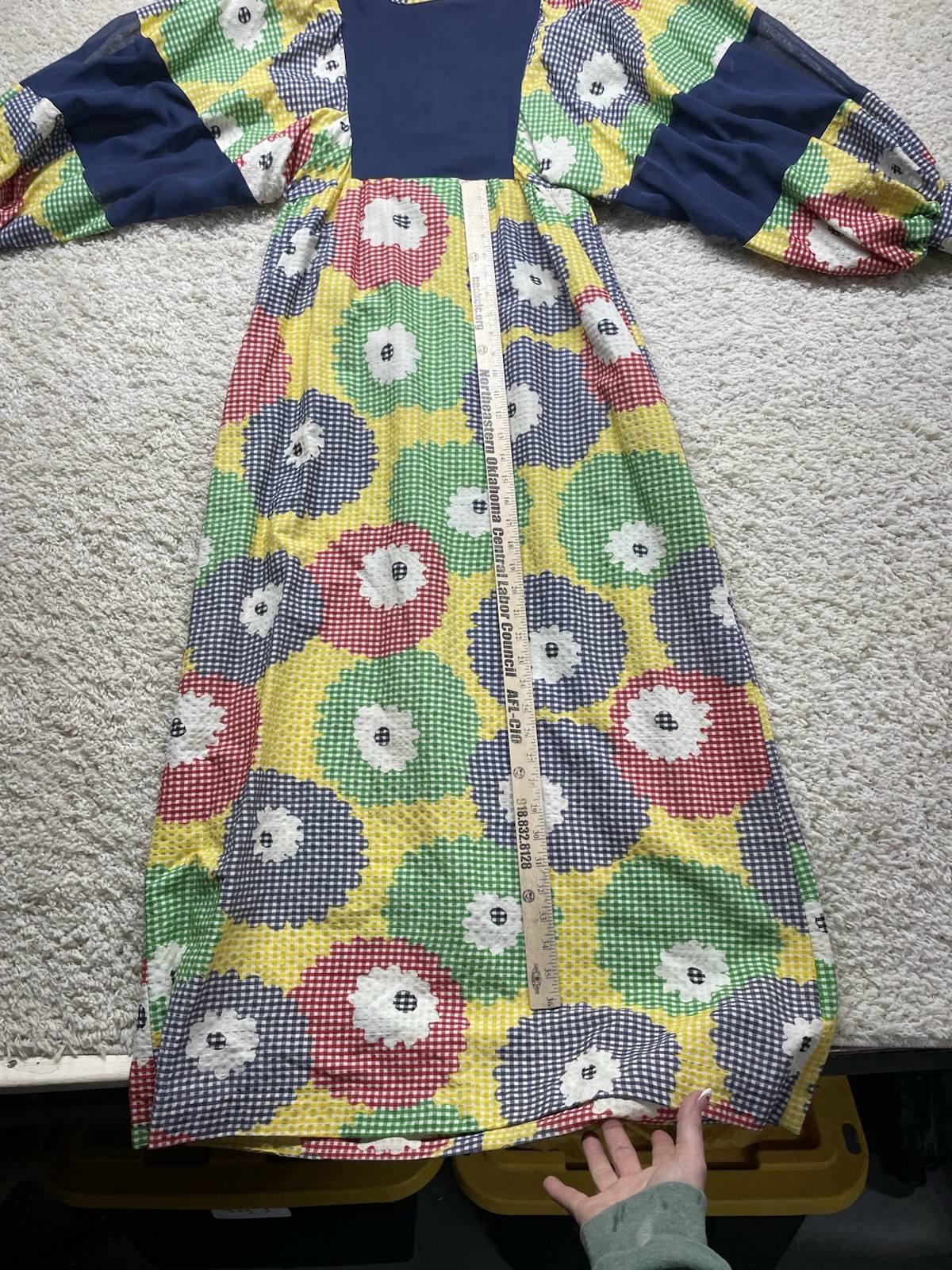 Vintage 1970s Patchwork Floral Gingham Maxi Dress Women’s 13 See Measurements EC