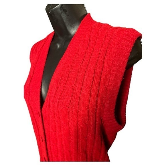 Vintage Montgomery Ward Red Button down Cable Knit Sweater Vest w pockets