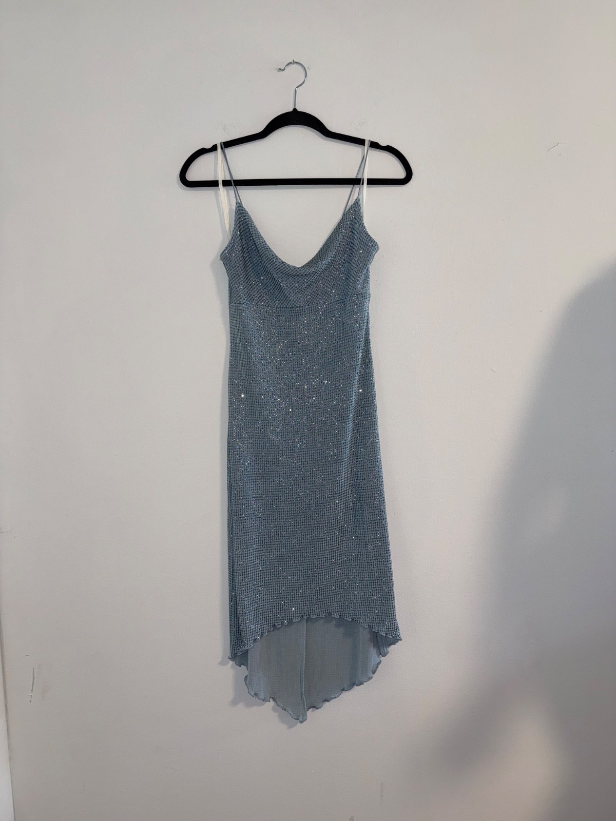 Vintage Y2K Wet Seal Blue Rhinestone Mesh Cowl Neck Dress NWT Medium McBling Fai