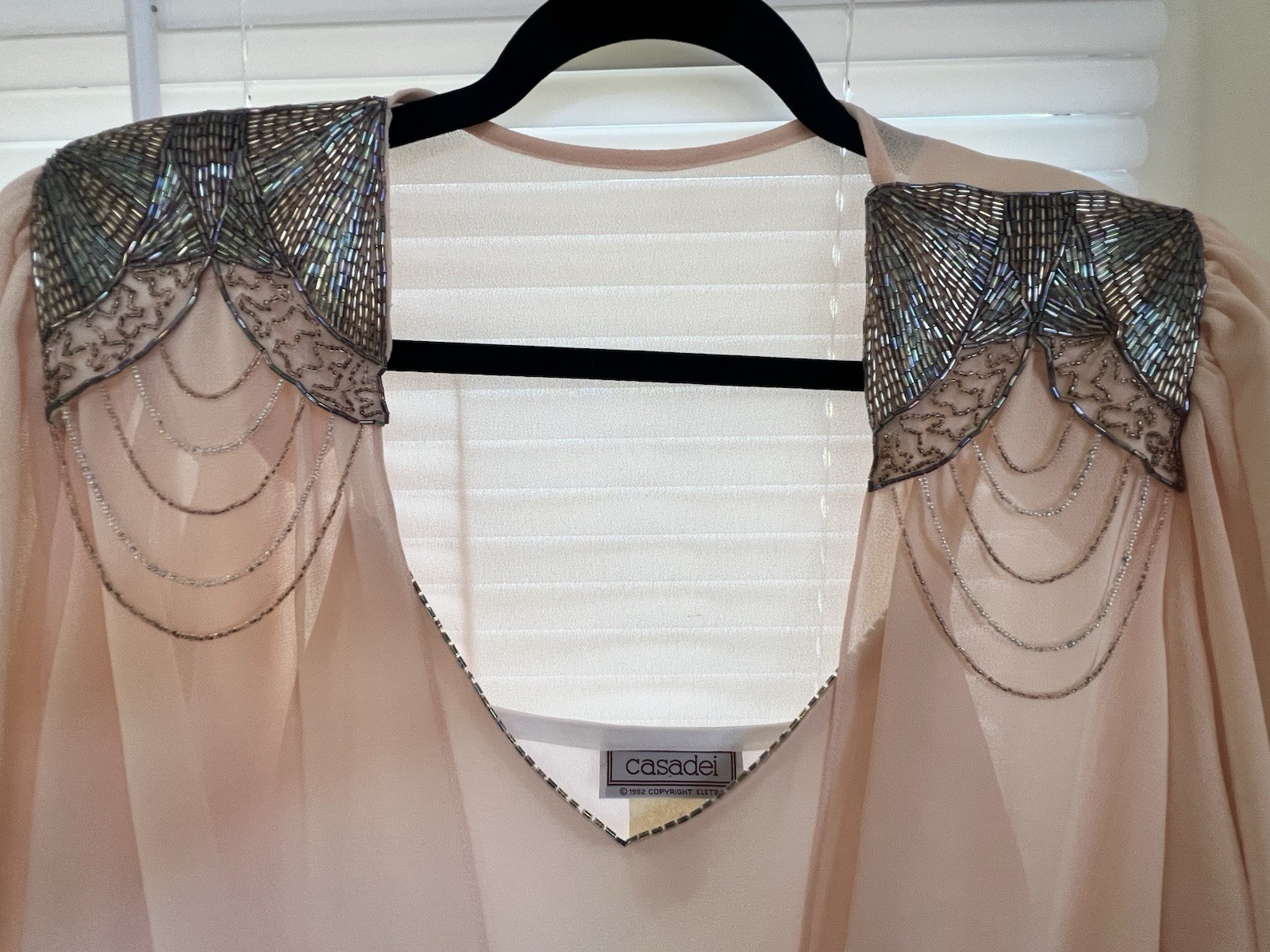 Rare Vintage 1982 Eletra Casadei Art Deco Blush Chiffon Dress Size 10 BEAUTIFUL