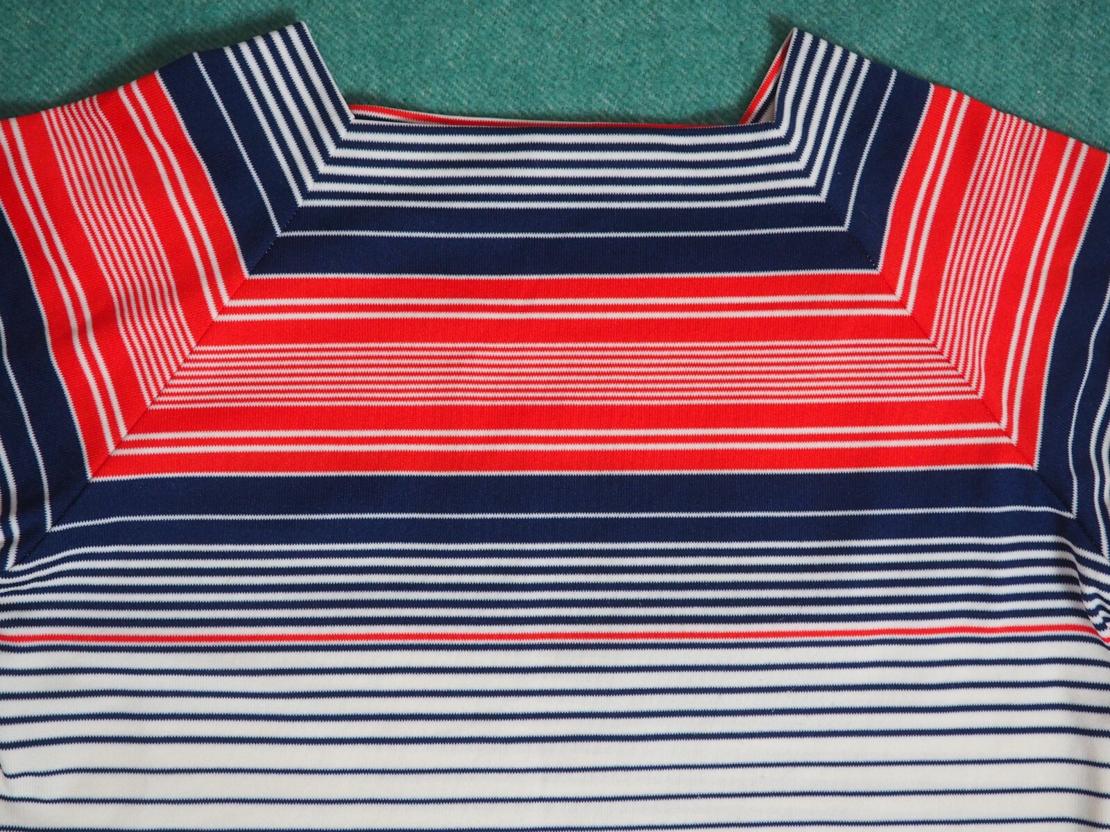 VTG 70s Penneys Red White Blue Poly Disco Hippy Retro Bell Tunic Top Shirt L