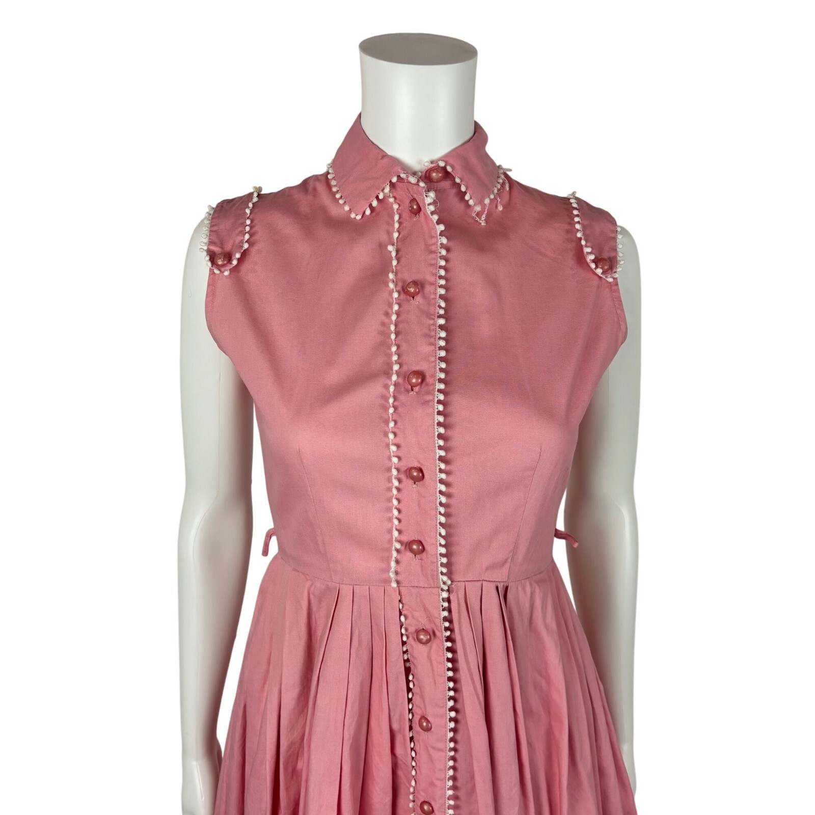 Vintage 50s Pink Shirtdress Women&rsquo;s Size XXS Cotton Scallop Trim Fit & Flare