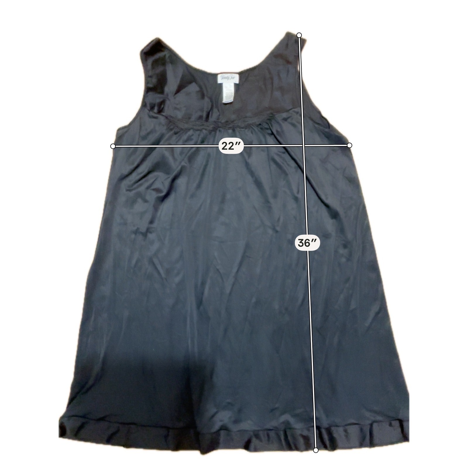 Vanity Fair Nightgown Womens Large Black Silky Nylon Embroidered Vintage Chemise