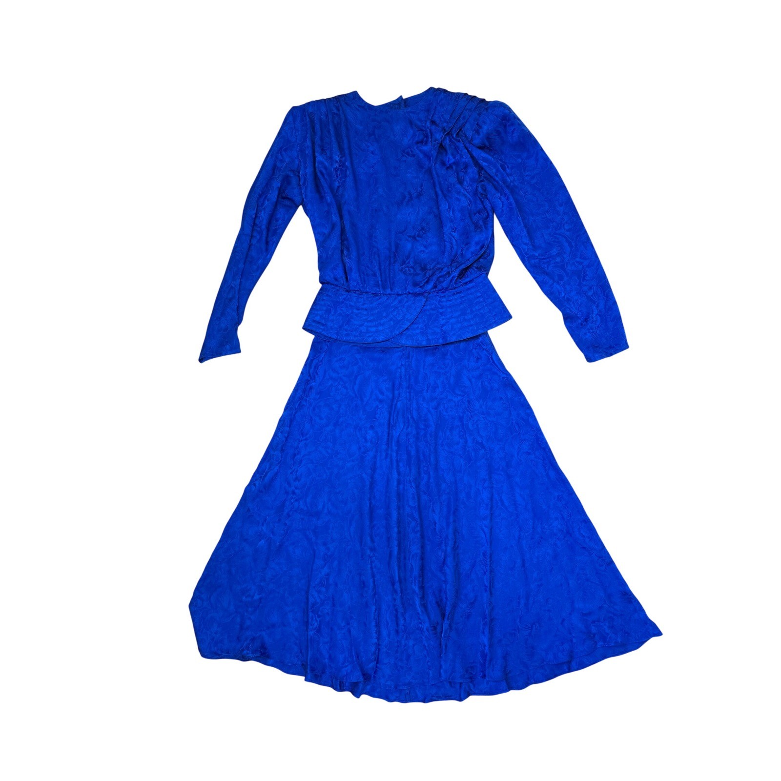Argenti Vintage 100% Silk 2 Piece Set Royal Blue Floral Jacquard Skirt Suit 4 8