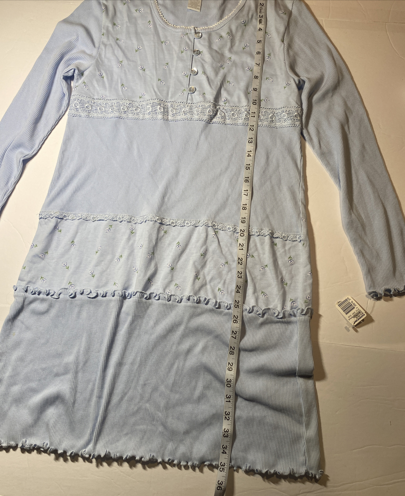 NWT Maidenform Nightgown M Cotton Polyester Blue Long Sleeves