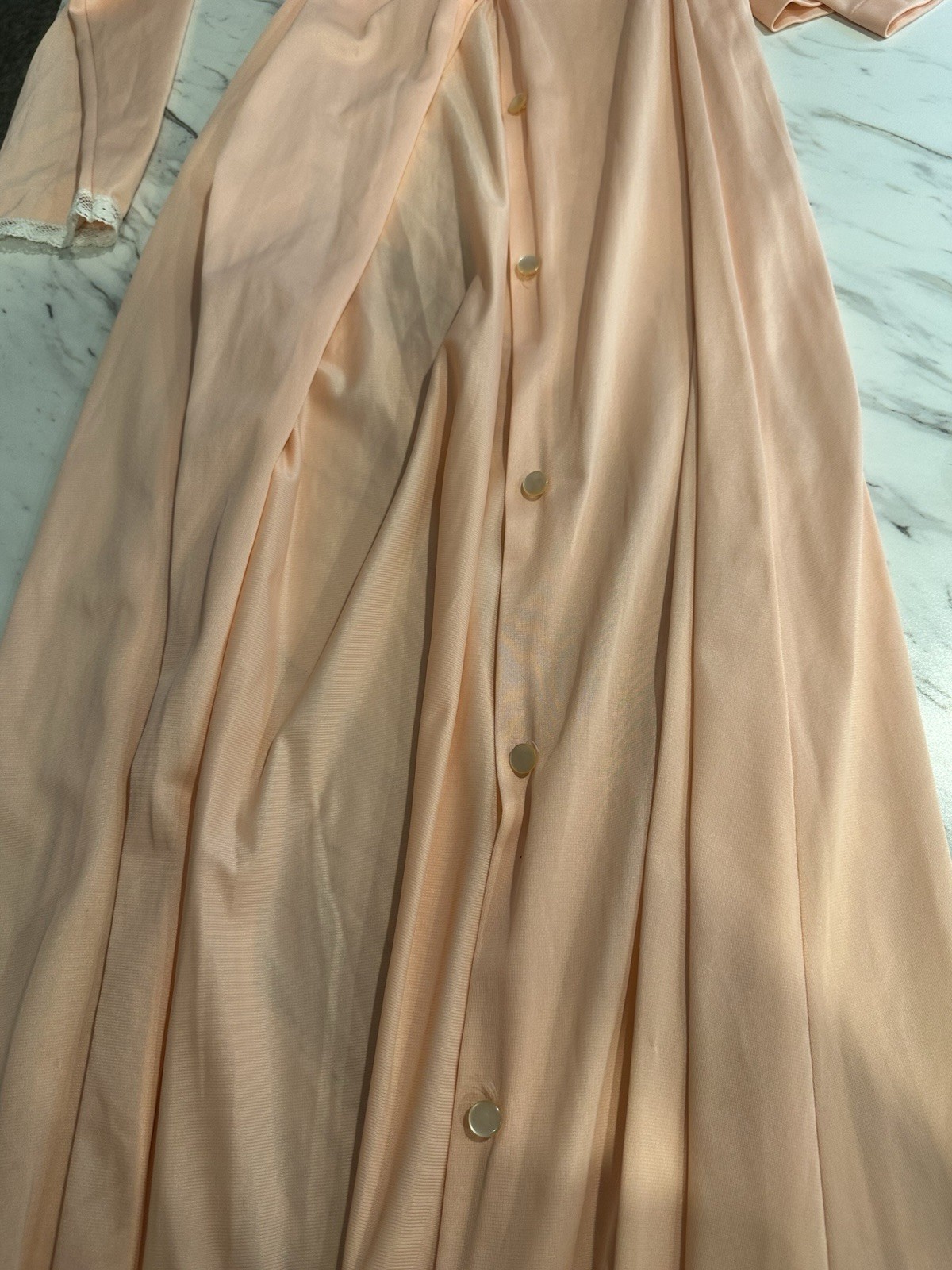 Vintage Long Peach Pink Nightgown Ruffle Sleep Dress & Button Robe Set Small