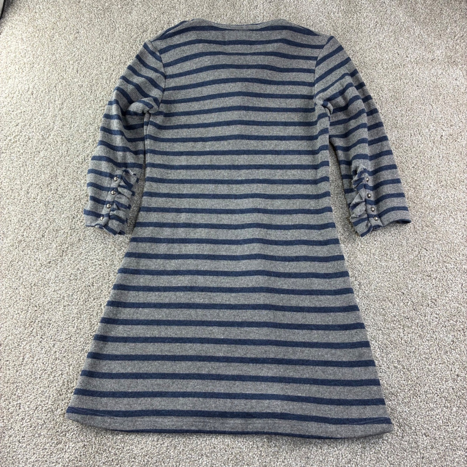 Fine Garments by Bell Wool Blend Striped Dress L Blue Striped Ruffle Neck A Line