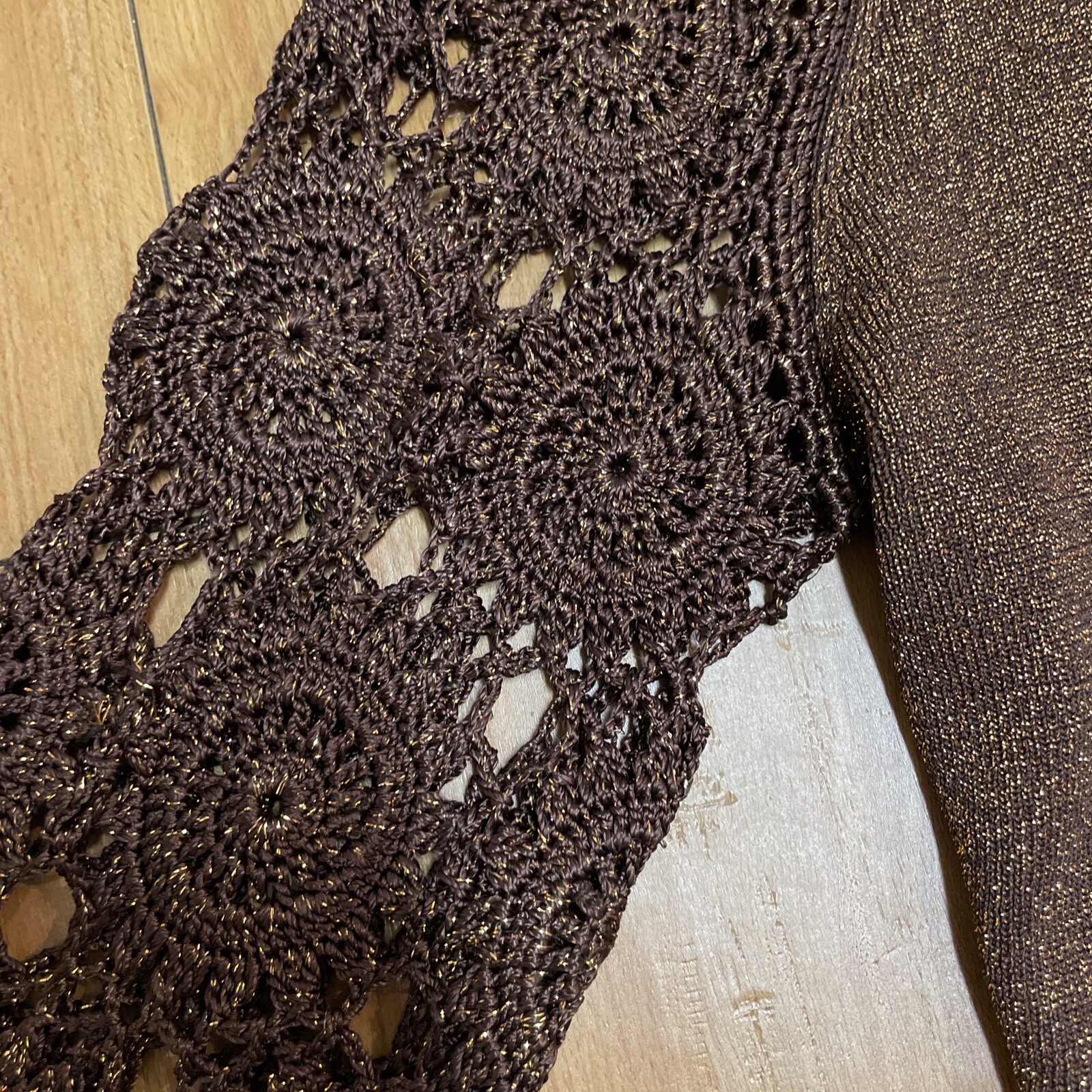 RARE- Vtg Brown & Copper Boho Crochet Top & Cardigan Sizes S/M (Joseph A.)