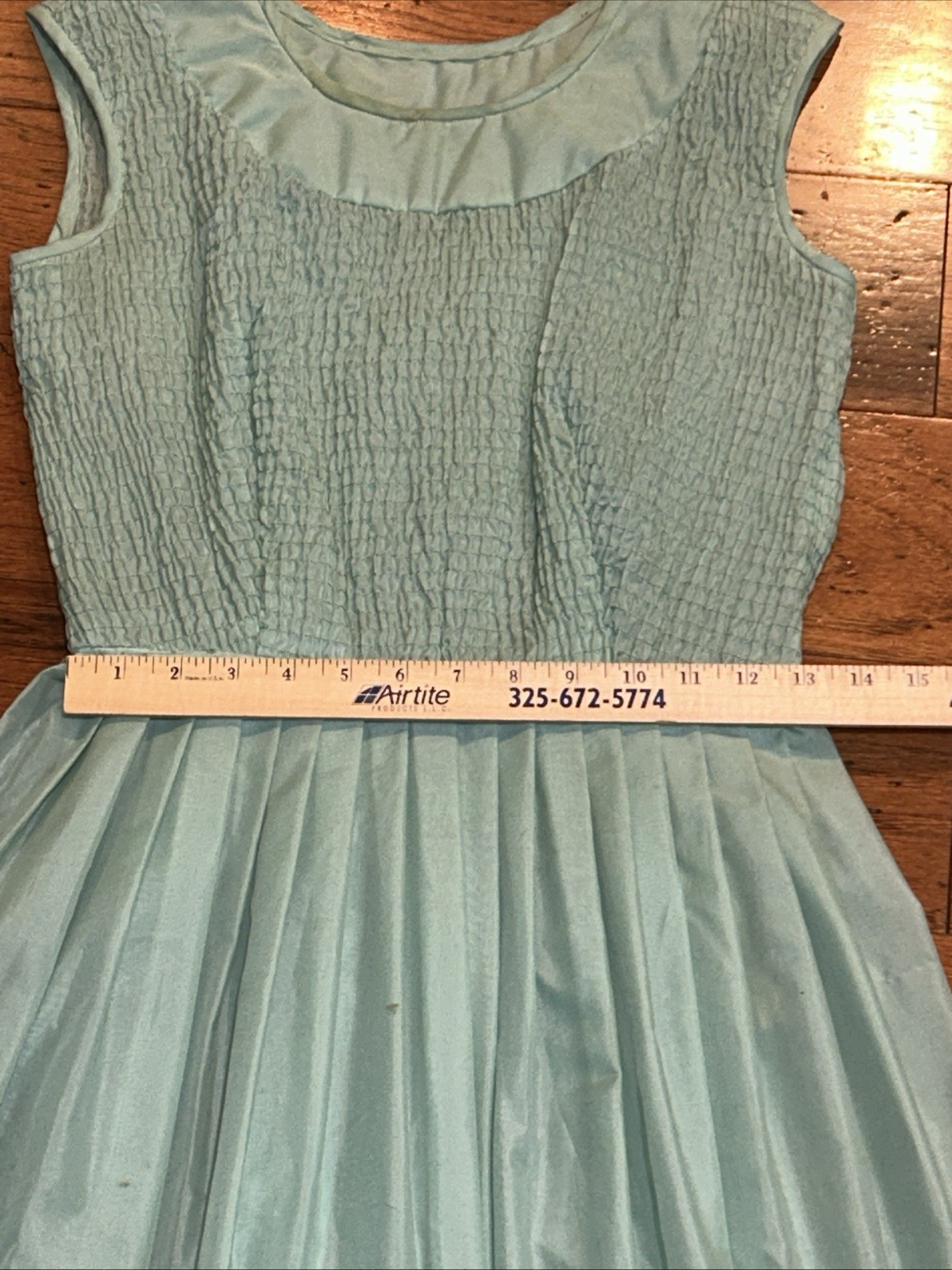 Vtg Women&rsquo;s 50s Sleeveless Seafoam Green Belted Party Dress Chiffon Pleats Sz 12
