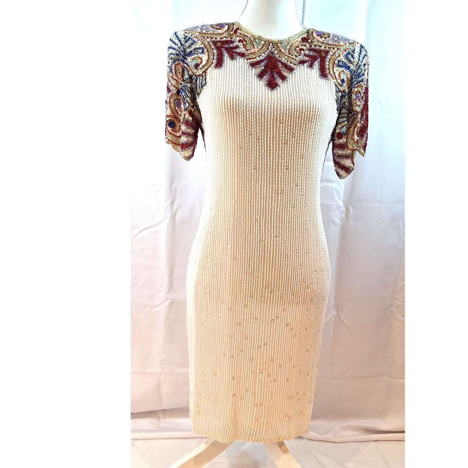 Vintage Oleg Casini Black Tie Fully Beaded Evening Dress Needs Repairs