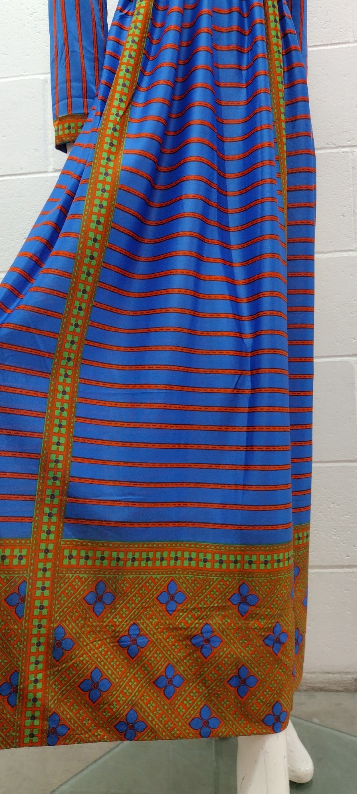 60S 70s Geometric Maxi Dress Blue Multicolor Designer SAKS Leonard Tuttman Small